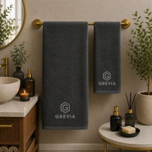 Logolu El ve Banyo Havlusu Takımı Füme 50x90cm 70x140cm
